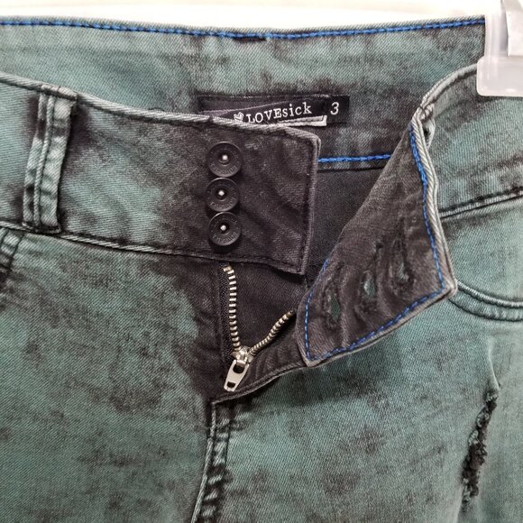 Lovesick jeans 3 distressed acid wash tie dye skinny low rise denim Hot Topic - Picture 8 of 16